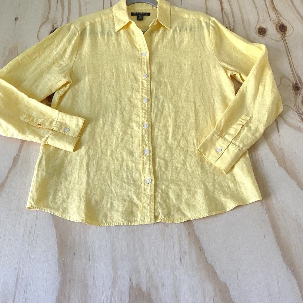 Tommy Bahama Women's S 100% Linen Casual Long Sleeve Button Up Shirt Yellow